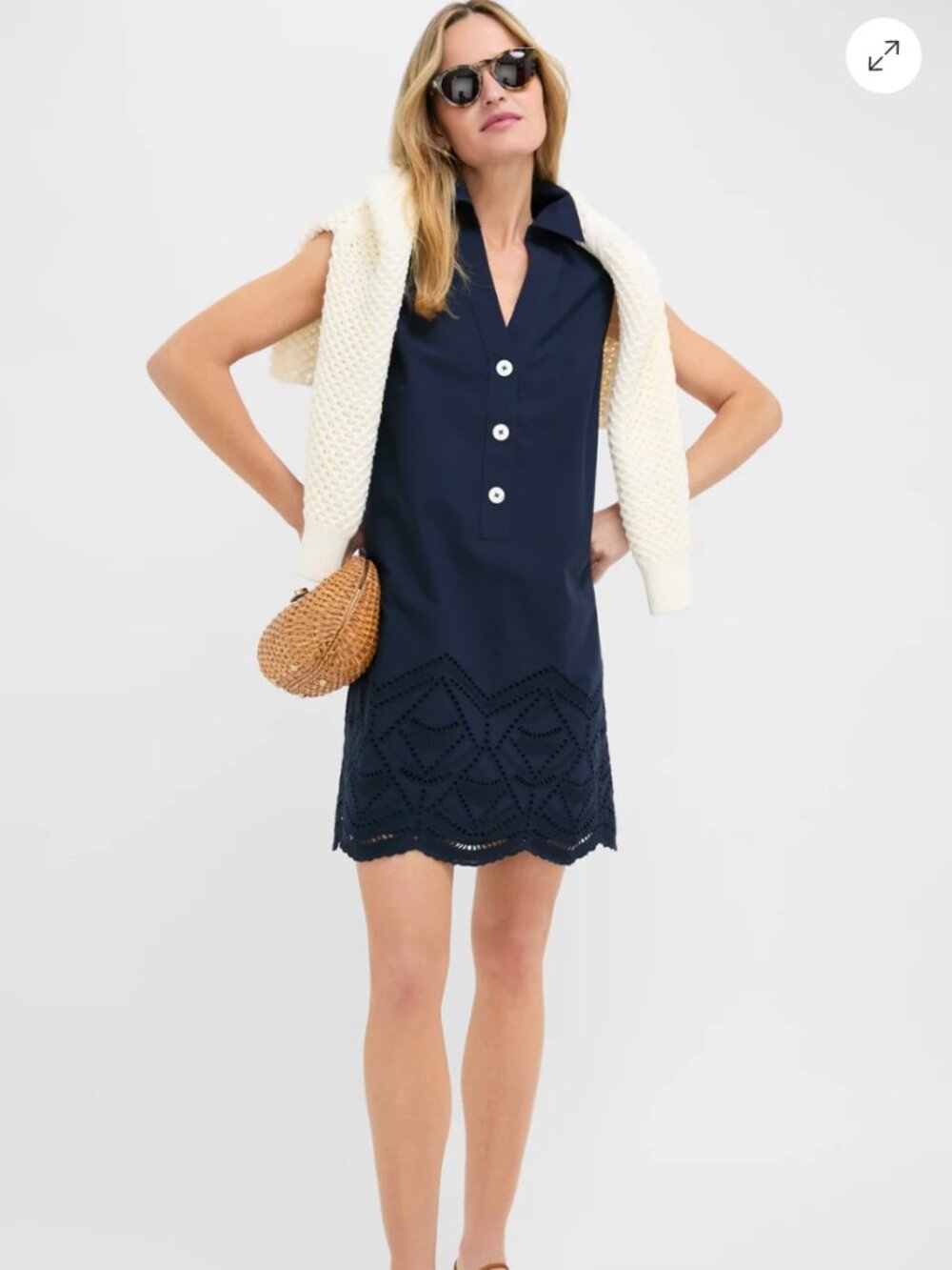 Navy Eyelet Sleeveless Collier Dress